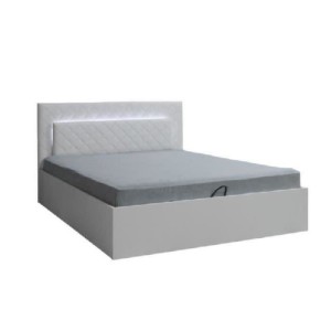 Lit design 160 x 200 avec LED + 2 chevets PANAREA couleur blanc.