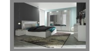 Lit design 160 x 200 avec LED + 2 chevets PANAREA couleur blanc.
