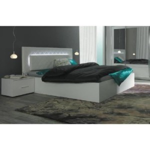 Lit design 160 x 200 avec LED + 2 chevets PANAREA couleur blanc.