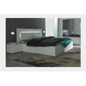 Lit design 160 x 200 avec LED + 2 chevets PANAREA couleur blanc.