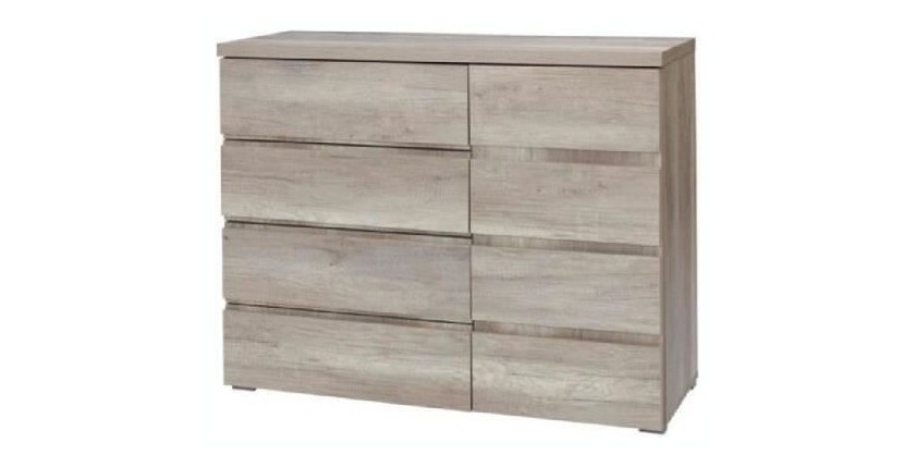 Ensemble design pour chambre à coucher ROMI. Lit avec sommier 160x200 cm, deux tables de chevet et commode.