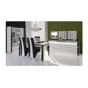 Salle à manger LINA buffet + vitrine + table 160cm + 3 miroirs