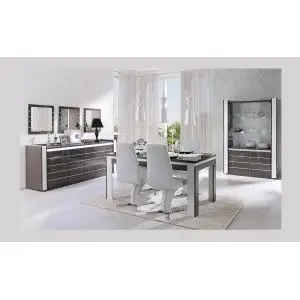 Meuble de salon et salle à manger LINA 9 éléments noir et blanc brillant