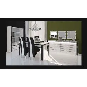 Meuble de salon et de salle à manger LINA 9 éléments blanc et noir brillant. LED incluses