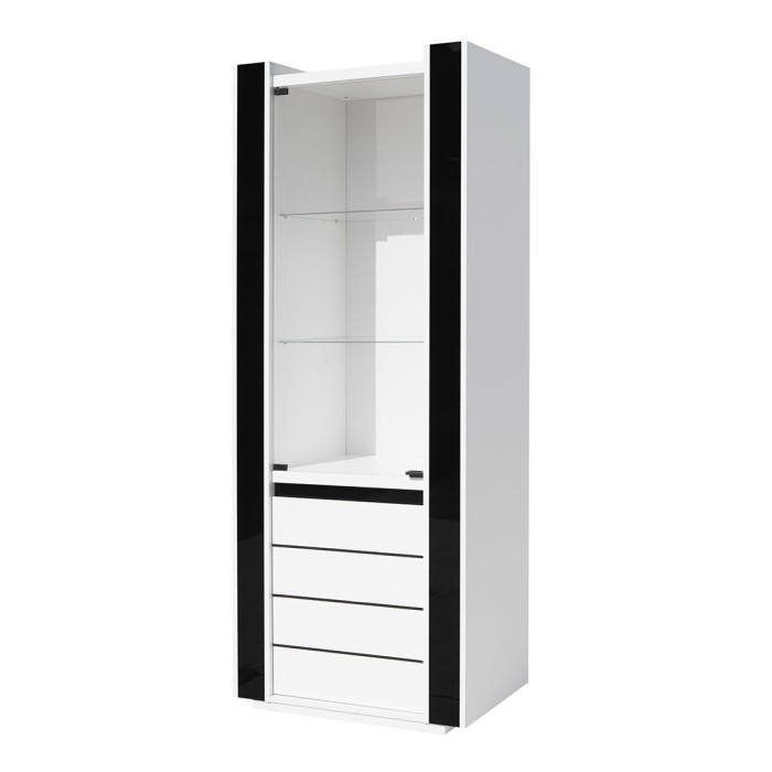 Meuble de salon et de salle à manger LINA 9 éléments blanc et noir brillant. LED incluses