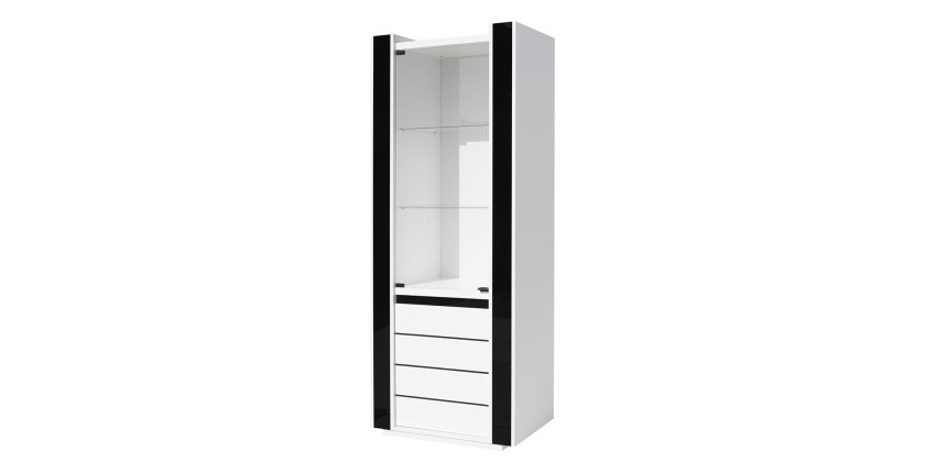 Meuble de salon et de salle à manger LINA 9 éléments blanc et noir brillant. LED incluses