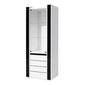 Meuble de salon et de salle à manger LINA 9 éléments blanc et noir brillant. LED incluses