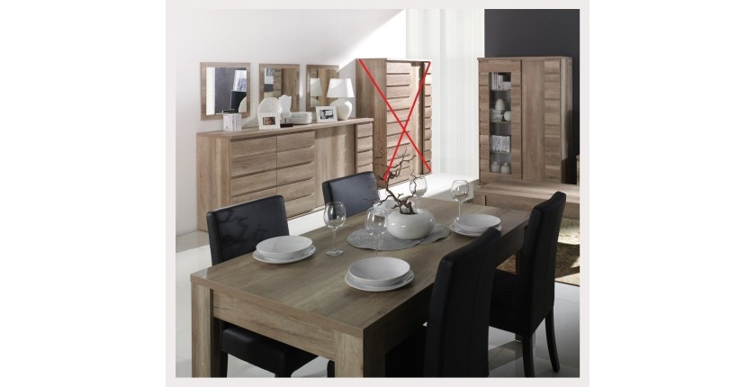 Conjunto ROMI para comedor en color roble. Aparador, vitrina, espejos, mesa de 180 cm.