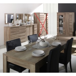Ensemble ROMI pour salle à manger coloris chêne dab canyon. Buffet, vitrine, miroirs, table 180 cm