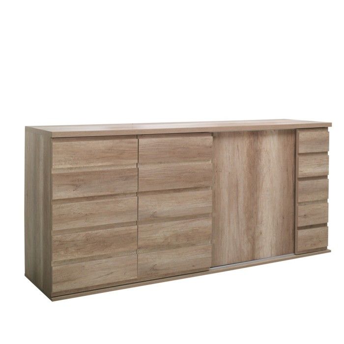Ensemble ROMI pour salle à manger coloris chêne dab canyon. Buffet, bar, miroirs, table 180 cm