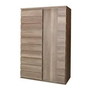 Bar, vaisselier, bibliothèque ROMI 2 portes coulissantes coloris dab canyon. Meuble design idéal pour votre salon