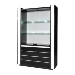 Vitrine argentier vaisselier LINA + LED coloris noir et blanc brillant. Meuble design pour votre salon ou salle à manger