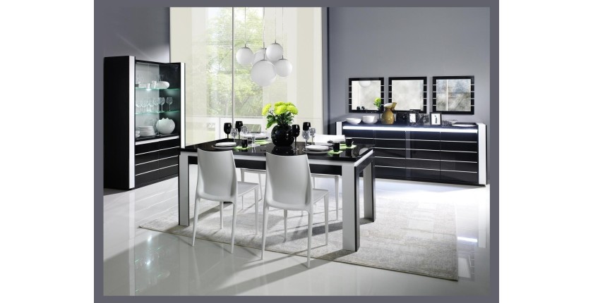 Vitrine argentier vaisselier LINA + LED coloris noir et blanc brillant. Meuble design pour votre salon ou salle à manger