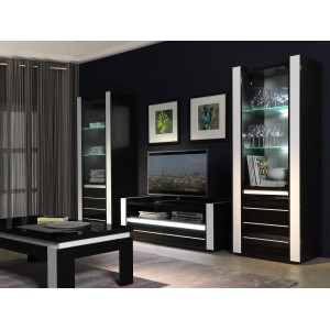 Vitrine petit modèle LINA noire et blanche brillante avec LED