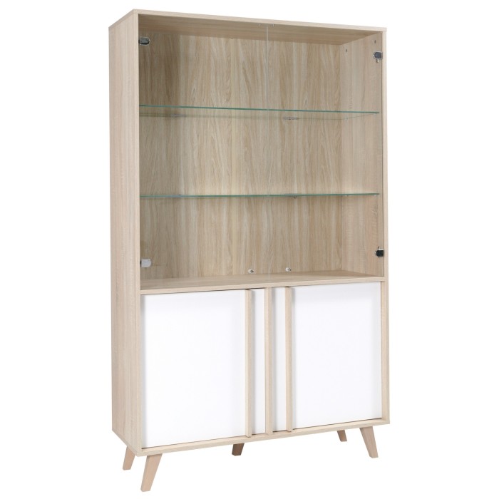 Vitrine, vaisselier, argentier MALMO grand modèle + LED. Meuble type SCANDINAVE idéal pour votre salle à manger