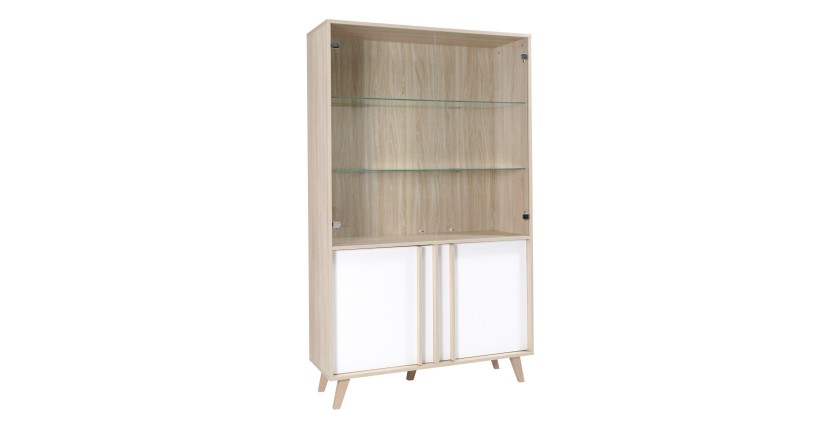 Vitrine, vaisselier, argentier MALMO grand modèle + LED. Meuble type SCANDINAVE idéal pour votre salle à manger