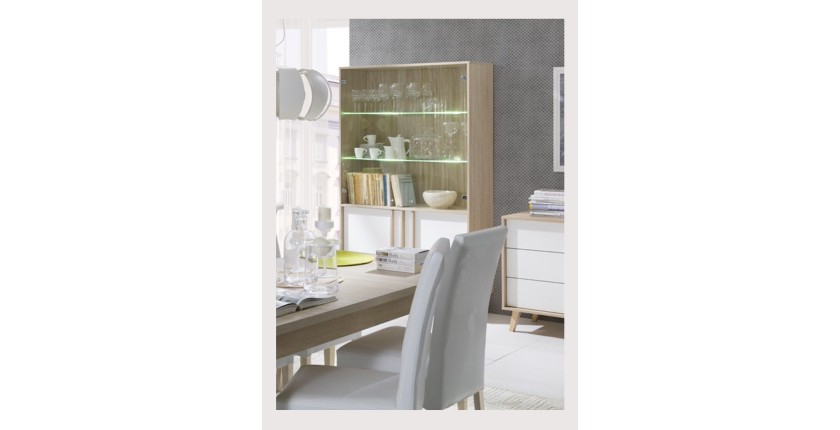 Vitrine, vaisselier, argentier MALMO grand modèle + LED. Meuble type SCANDINAVE idéal pour votre salle à manger