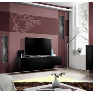 Meuble TV suspendu de la collection FLY design, coloris noir brillant.