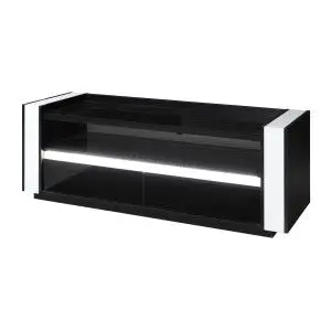 Meuble tv LINA noir et blanc brillant + LED