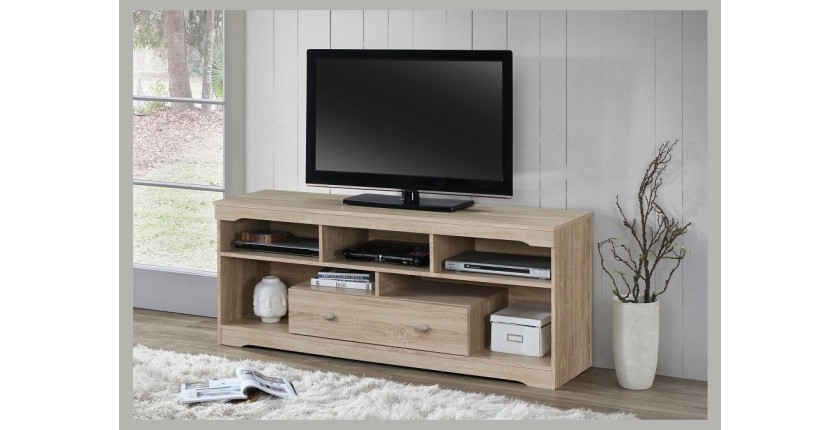 Meuble TV MERSIN 150 cm à 1 tiroir et 5 niches coloris Sonoma.