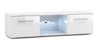 Meuble TV design LEON 140 cm. 2 portes et niche coloris blanc + led
