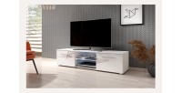 Meuble TV design LEON 140 cm. 2 portes et niche coloris blanc + led