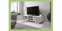 Meuble TV design EDEN II 140 cm, 2 portes et 2 niches, coloris blanc. Type scandinave.