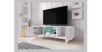 Meuble TV design EDEN 140 cm, 2 portes et 2 niches, coloris blanc + LED. Type scandinave.