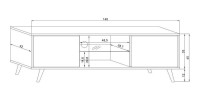 Meuble TV design EDEN 140 cm, 2 portes et 2 niches, coloris noir + LED. Type scandinave.