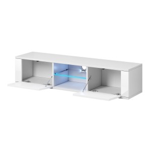 Meuble TV design PARIS-HIT 140 cm, 2 portes et 2 niches, coloris blanc + LED