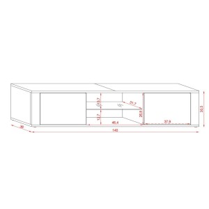 Meuble TV design PARIS-HIT 140 cm, 2 portes et 2 niches, coloris blanc + LED