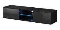 Meuble TV design PARIS-HIT 140 cm, 2 portes et 2 niches, coloris noir + LED