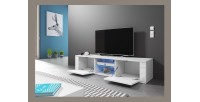Meuble TV design PARIS-HIT 140 cm, 2 portes et 2 niches, coloris noir + LED