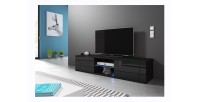 Meuble TV design PARIS-HIT 140 cm, 2 portes et 2 niches, coloris noir + LED