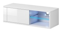 Meuble TV design BREST-HIT 100 cm, 1 porte et 2 niches, coloris blanc + LED