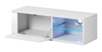 Meuble TV design BREST-HIT 100 cm, 1 porte et 2 niches, coloris blanc + LED
