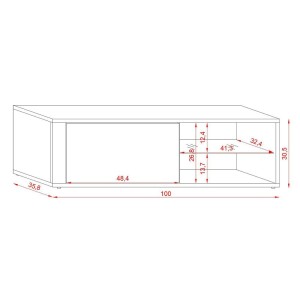 Meuble TV design BREST-HIT 100 cm, 1 porte et 2 niches, coloris blanc + LED