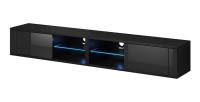 Meuble TV design BREST-HIT XXL 200 cm, 2 portes et 4 niches. Coloris noir + LED