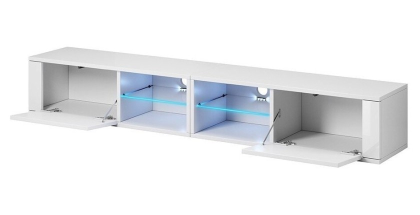 Meuble TV design BREST-HIT XXL 200 cm, 2 portes et 4 niches. Coloris noir + LED
