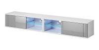 Meuble TV design BREST-HIT XXL 200 cm, 2 portes et 4 niches. Coloris blanc et gris + LED