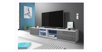 Meuble TV design BREST-HIT XXL 200 cm, 2 portes et 4 niches. Coloris blanc et gris + LED