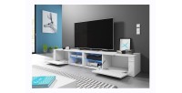 Meuble TV design BREST-HIT XXL 200 cm, 2 portes et 4 niches. Coloris blanc et gris + LED