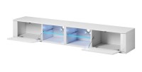 Meuble TV design BREST-HIT XXL 200 cm, 2 portes et 4 niches. Coloris blanc et gris + LED