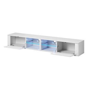 Meuble TV design BREST-HIT XXL 200 cm, 2 portes et 4 niches. Coloris blanc et gris + LED