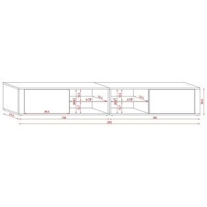 Meuble TV design BREST-HIT XXL 200 cm, 2 portes et 4 niches. Coloris blanc et gris + LED