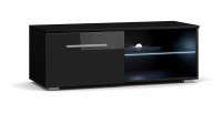 Meuble TV design LEON II 100 cm, 1 porte et 2 niches, coloris noir + LED