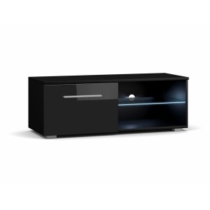 Meuble TV design LEON II 100 cm, 1 porte et 2 niches, coloris noir + LED