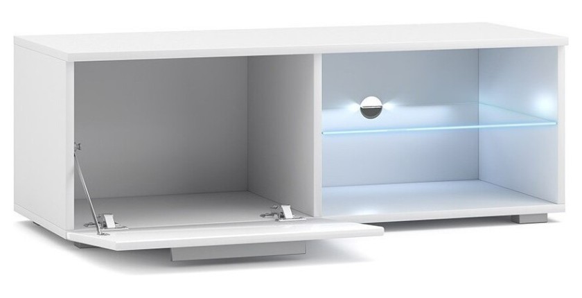Meuble TV design LEON II 100 cm, 1 porte et 2 niches, coloris noir + LED