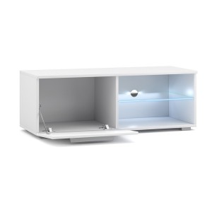 Meuble TV design LEON II 100 cm, 1 porte et 2 niches, coloris noir + LED