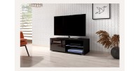 Meuble TV design LEON II 100 cm, 1 porte et 2 niches, coloris noir + LED